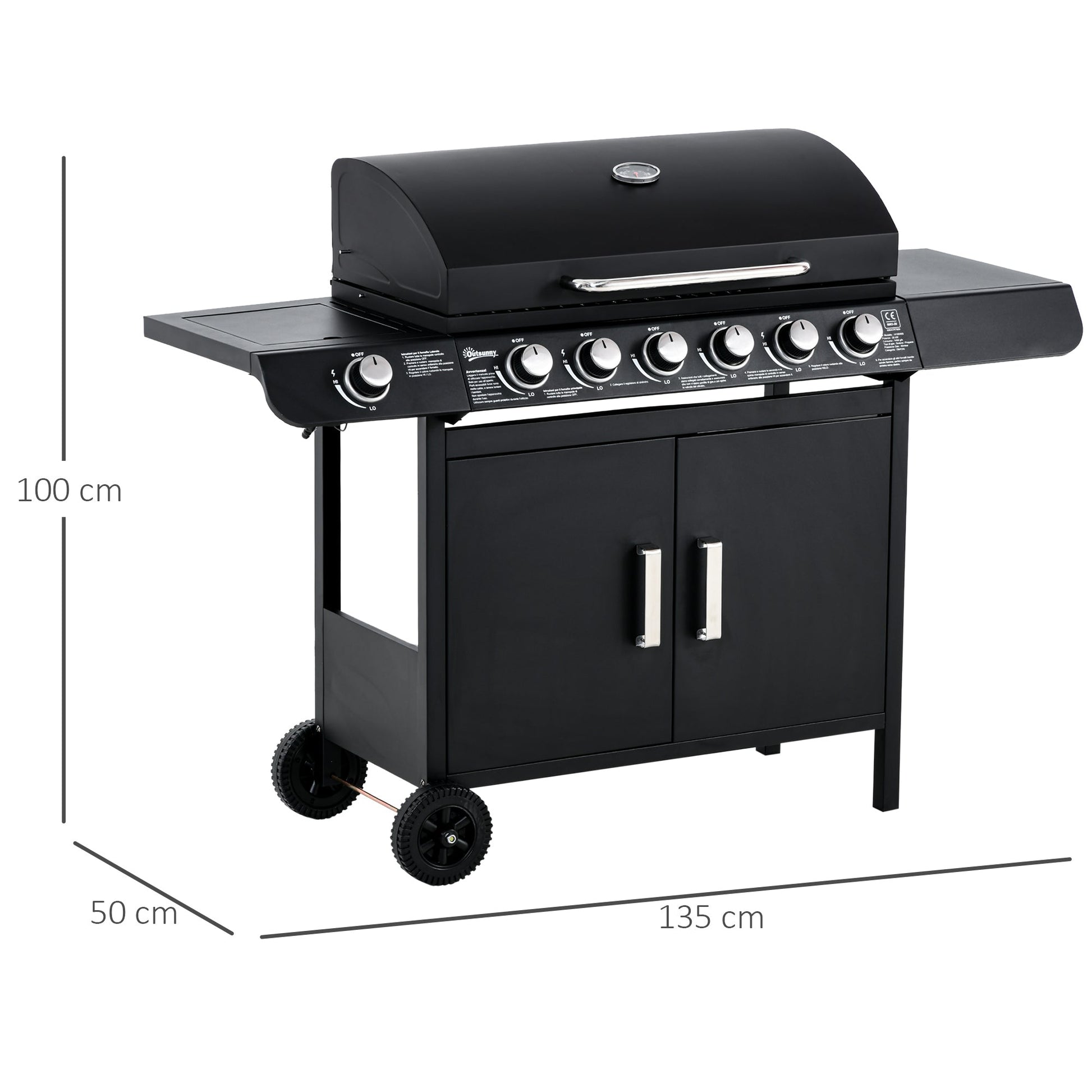 Black Gas Barbecue 20kw Burners and Side Stove - Borgè