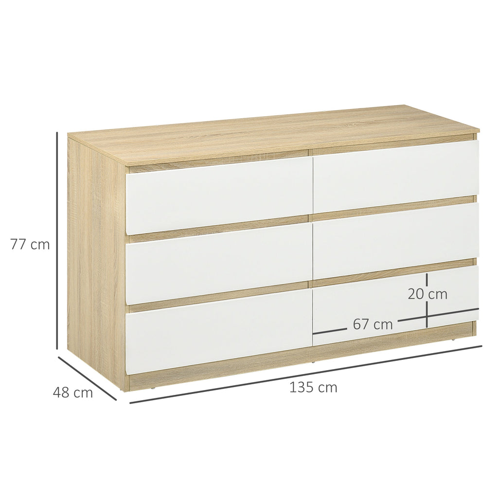 Drawer 6 Modern Drawers in Wooden, 135x48x77cm, White and Wood Color - Borgè