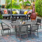Extendable Aluminum Garden Table and 6 Chairs Set with Breathable Seat, Grey - Borge' Group Limited