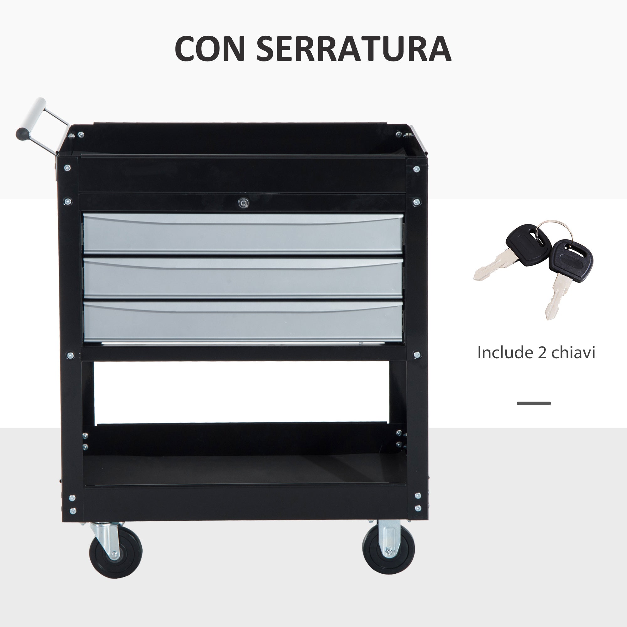 Black Professional Mechanic Garage Trolley with drawers | 68 x 46 x 88cm - Borgè