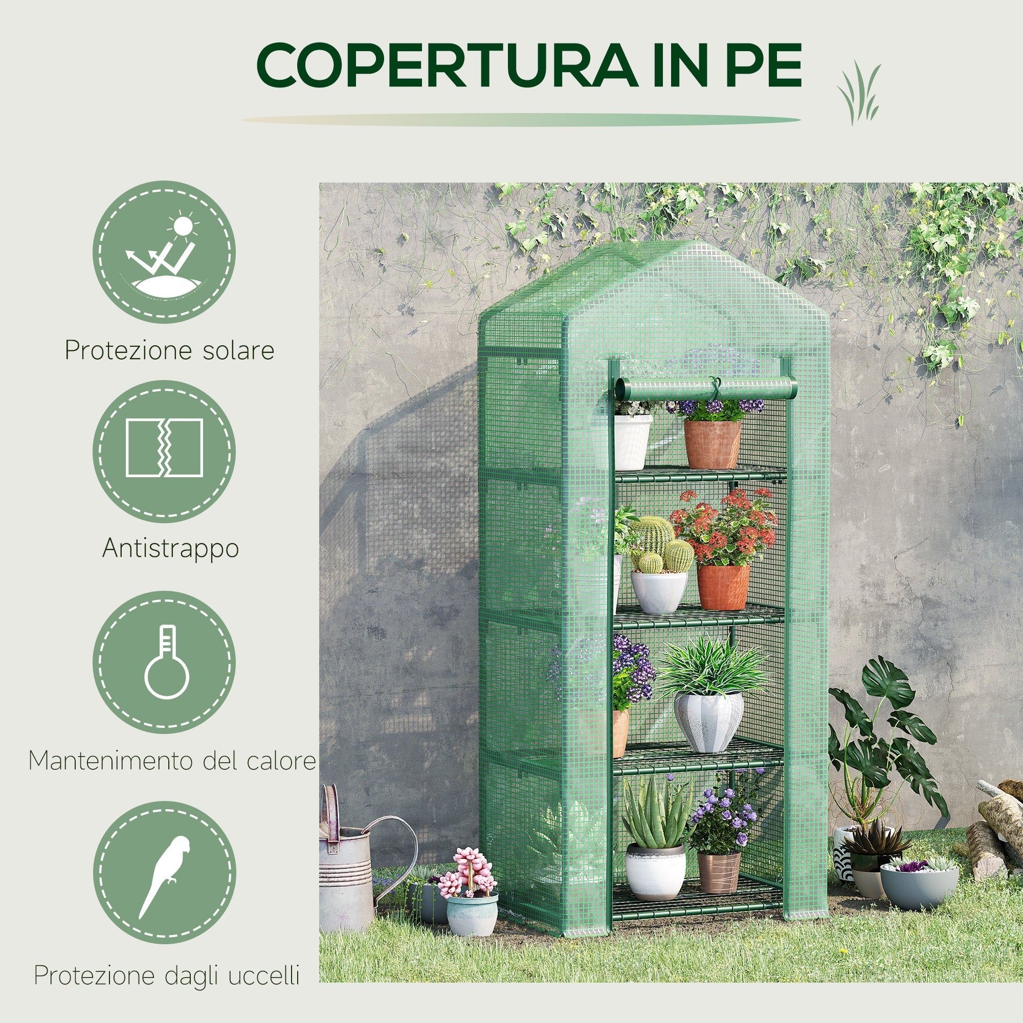 Vertical Plant Greenhouse with 4-Tier Steel and PE Shelf Dark Green, 70x50x160cm - Borge' Group Limited