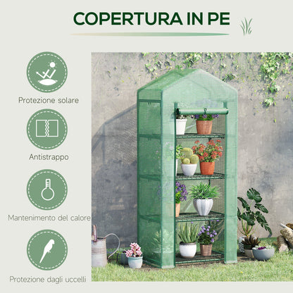 Outsunny greenhouse for vertical plants with 4 steel rows and dark green peel, 70x50x160cm
