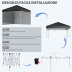 Height-Adjustable Pop Up Foldable Garden Gazebo with 2 Walls and Bag Included, 297x297x274 cm, Black - Borge' Group Limited