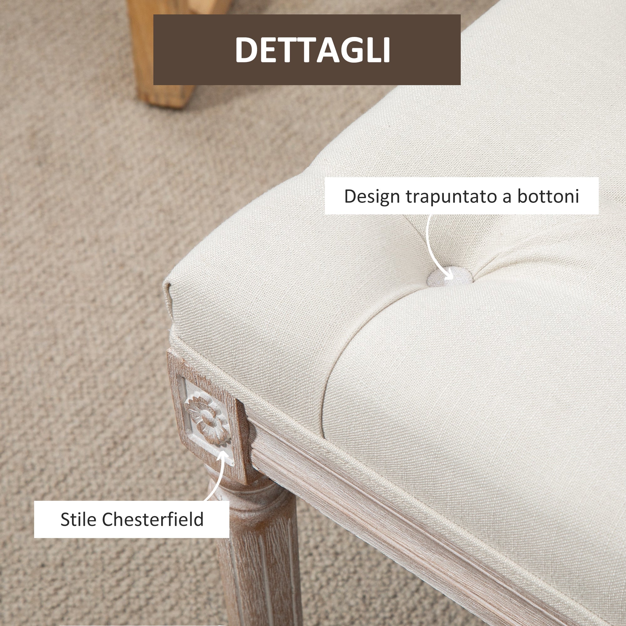 Bed Bed with Ottoman Wooden Legs For Bedroom And Entrance - Beige - Borgè
