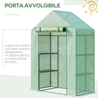 Outsunny Garden greenhouse in steel and plastic PE with 4 shelves, ropes and pickets, 141x72x191 cm, green - Borgè