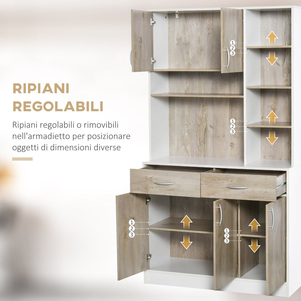 Mobile buffet dispensation kitchen, white and wood, open drawers open - Borgè