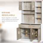 Mobile buffet dispensation kitchen, white and wood, open drawers open - Borgè