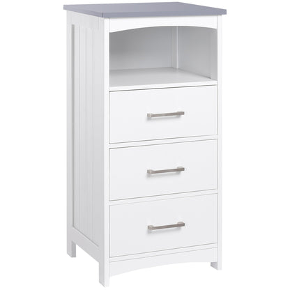 kleankin bathroom cabinet with open shelf and 3 drawers in mdf, 40x33x80cm, white - Borgè