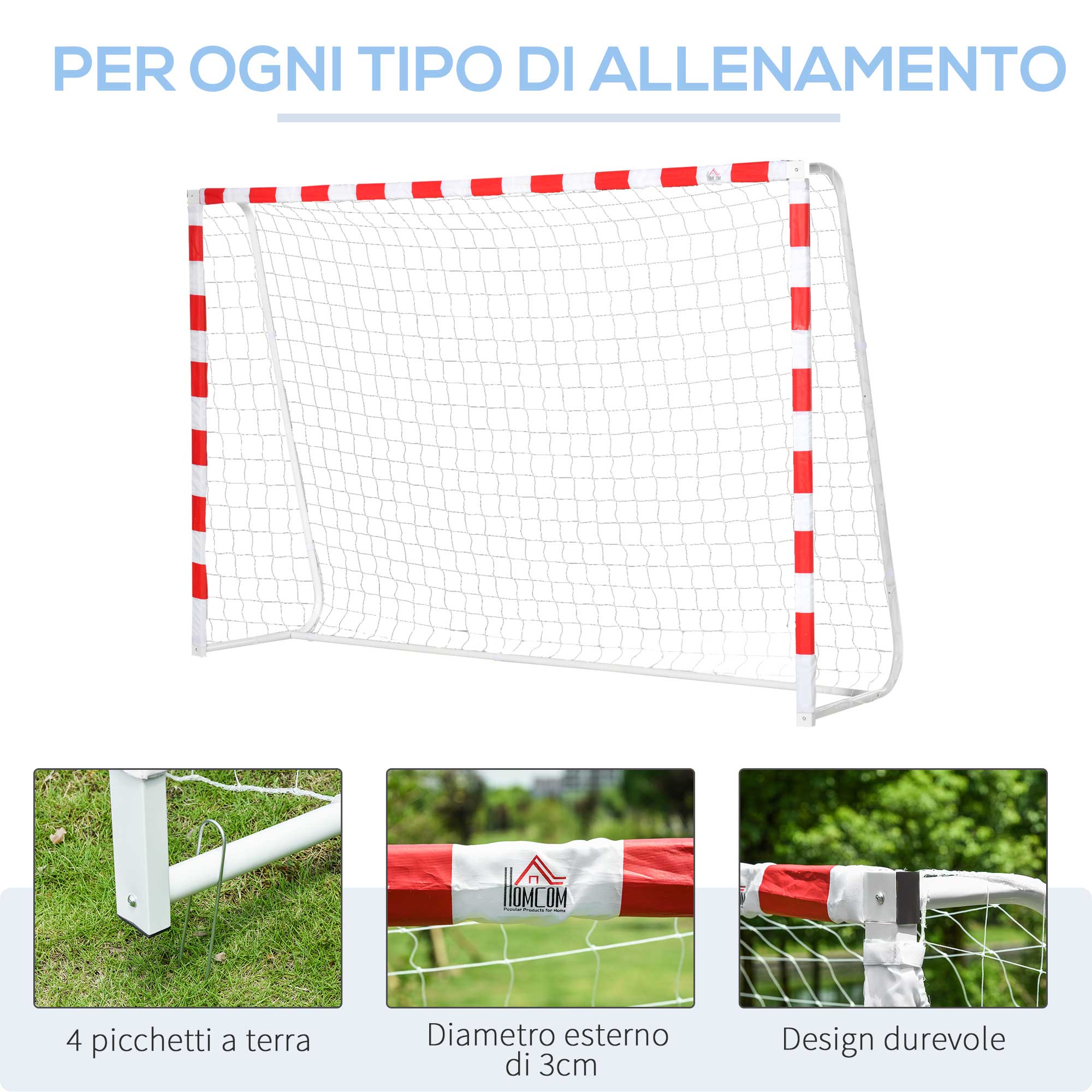 Football and soccer door in PE plastic for adults and children, 302x83x201Cm white - Borgè