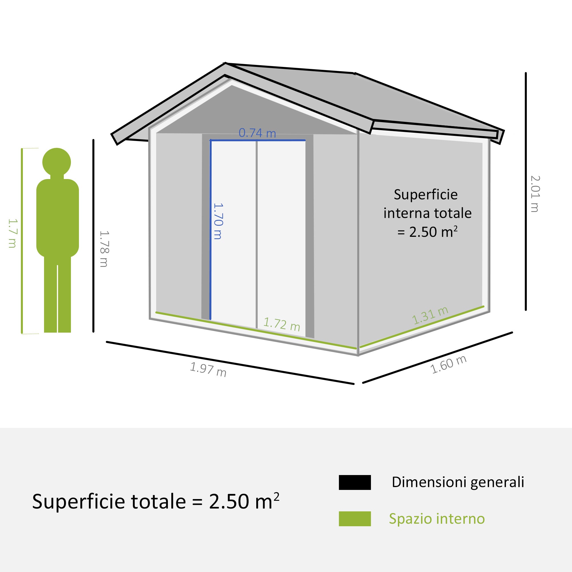 Steel and PP Garden Shed with Air Vents, 197x163x178-200 cm, Brown - Borge' Group Limited