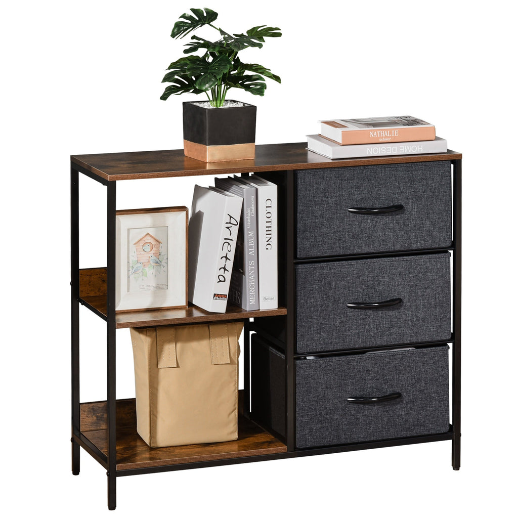 Multiuse chest of drawers with fabric drawers, 80x29x71cm - brown/dark Grey - Borgè