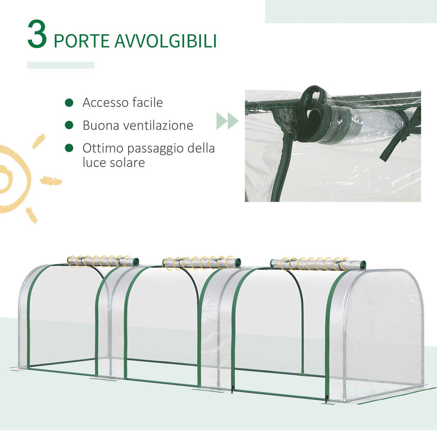 Outsunny Transparent PVC and Steel Tunnel Greenhouse with Hinged Doors, 295x100x80 cm - Borgè