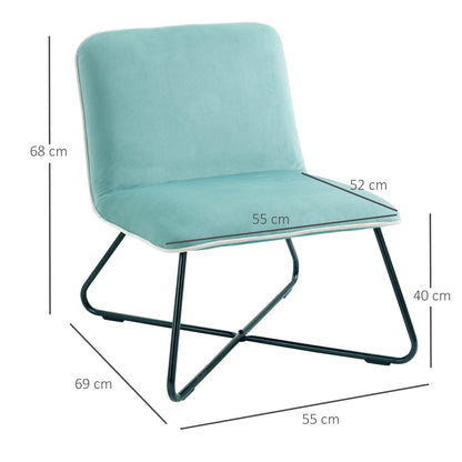 Velve in Nordic style velvet without armrests, chamber armchair with crossed metal base, 55x69x68cm, green - Borgè