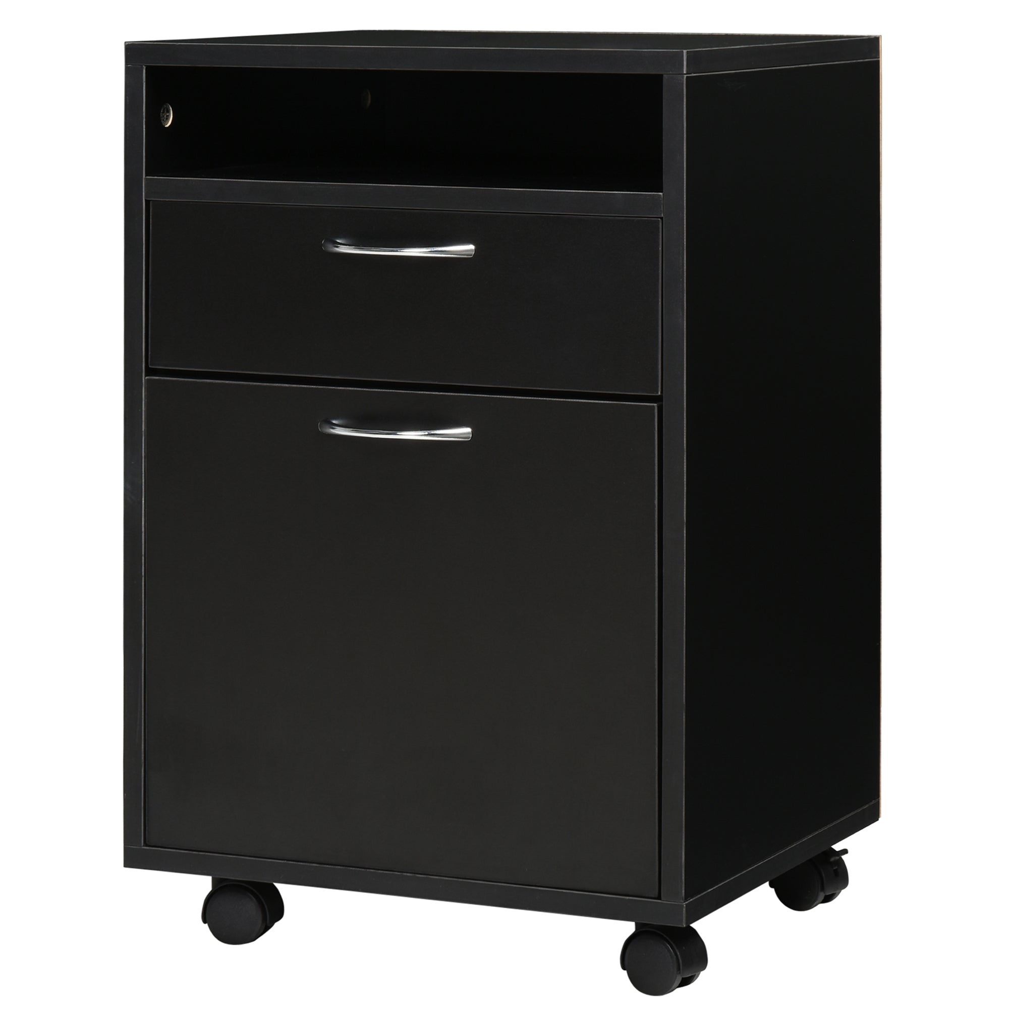 Black Wooden Office Boarding Drawer with 2 drawers, 4 hominidirectional wheels, 40 x 35 x 60cm - Borgè