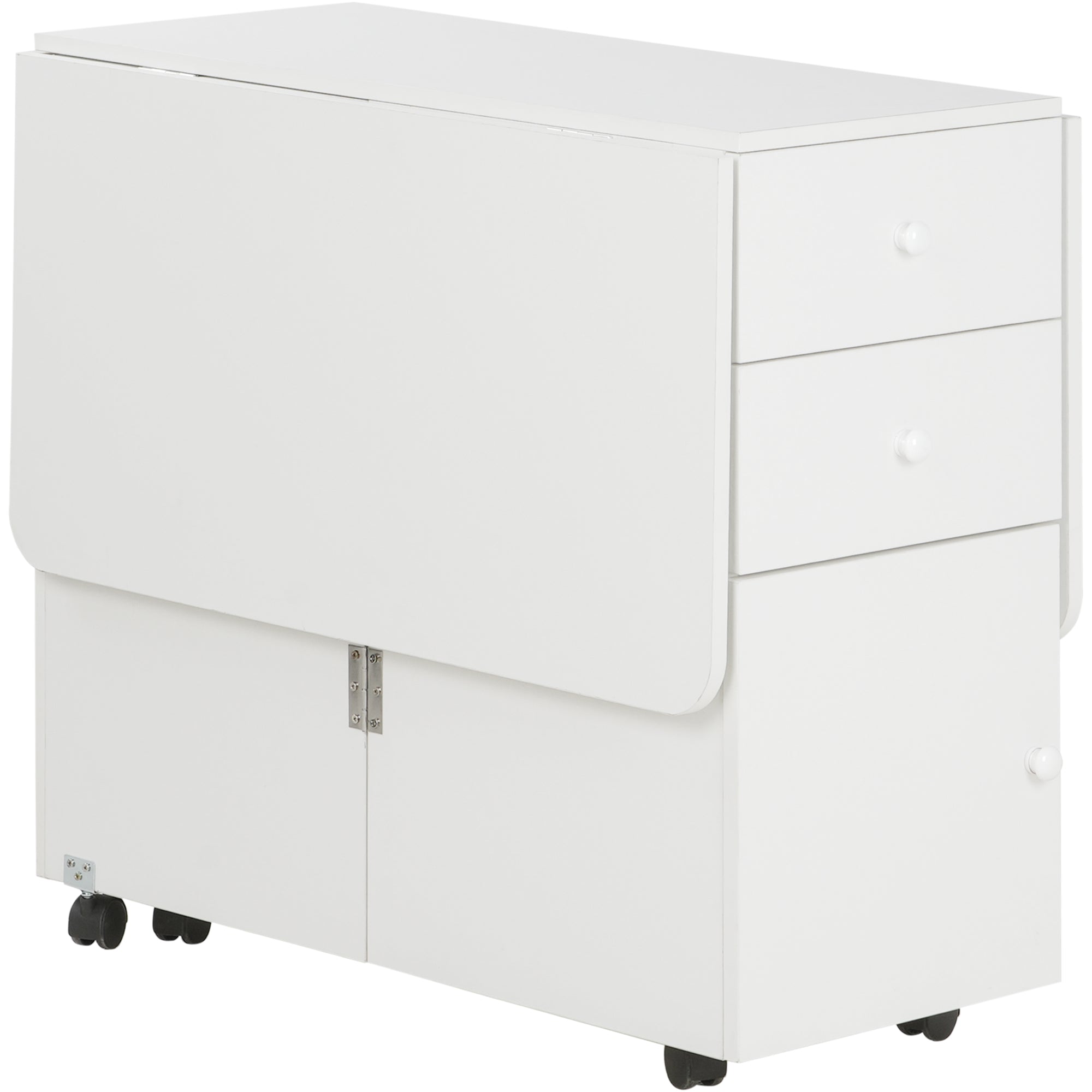 Homcom Ribal kitchen table with 2 drawers and cabinet with ante, in chipboard, 120x80x75 cm, white - Borgè