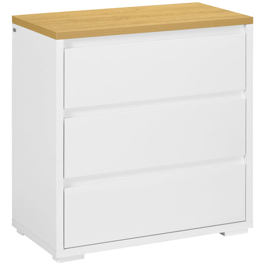 Homcom 3 -drawer chest of drawers in white chipboard for bedroom, study and living room, 70x37x75cm