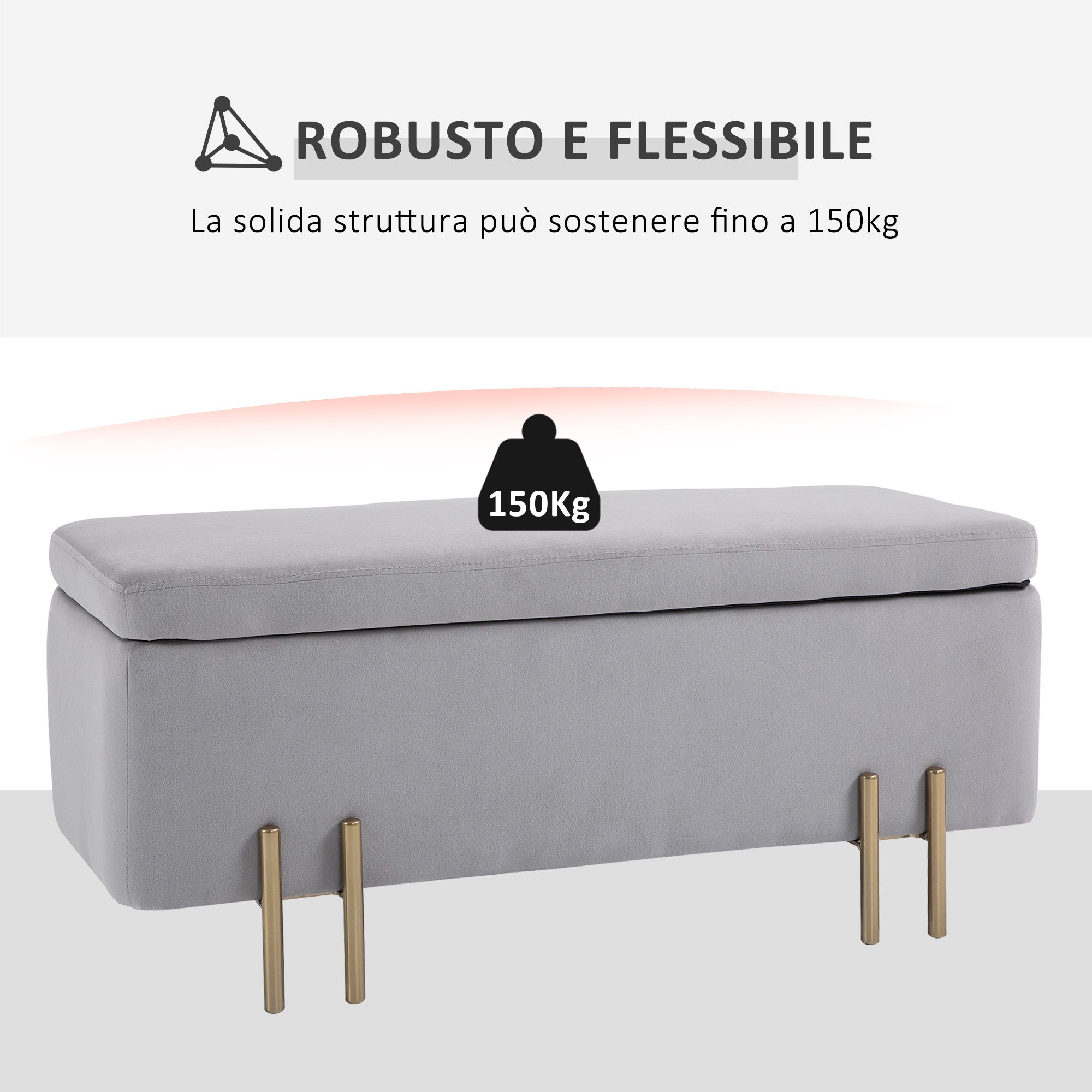 interior container bench with padded seat and gold lacquered feet, modern and elegant design, 100 x 40 x 42cm - Borgè