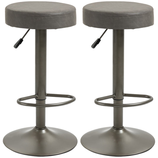 Set 2 swivel bar stools with residential footrests and height, 35x36x64-85cm, Grey - Borgè