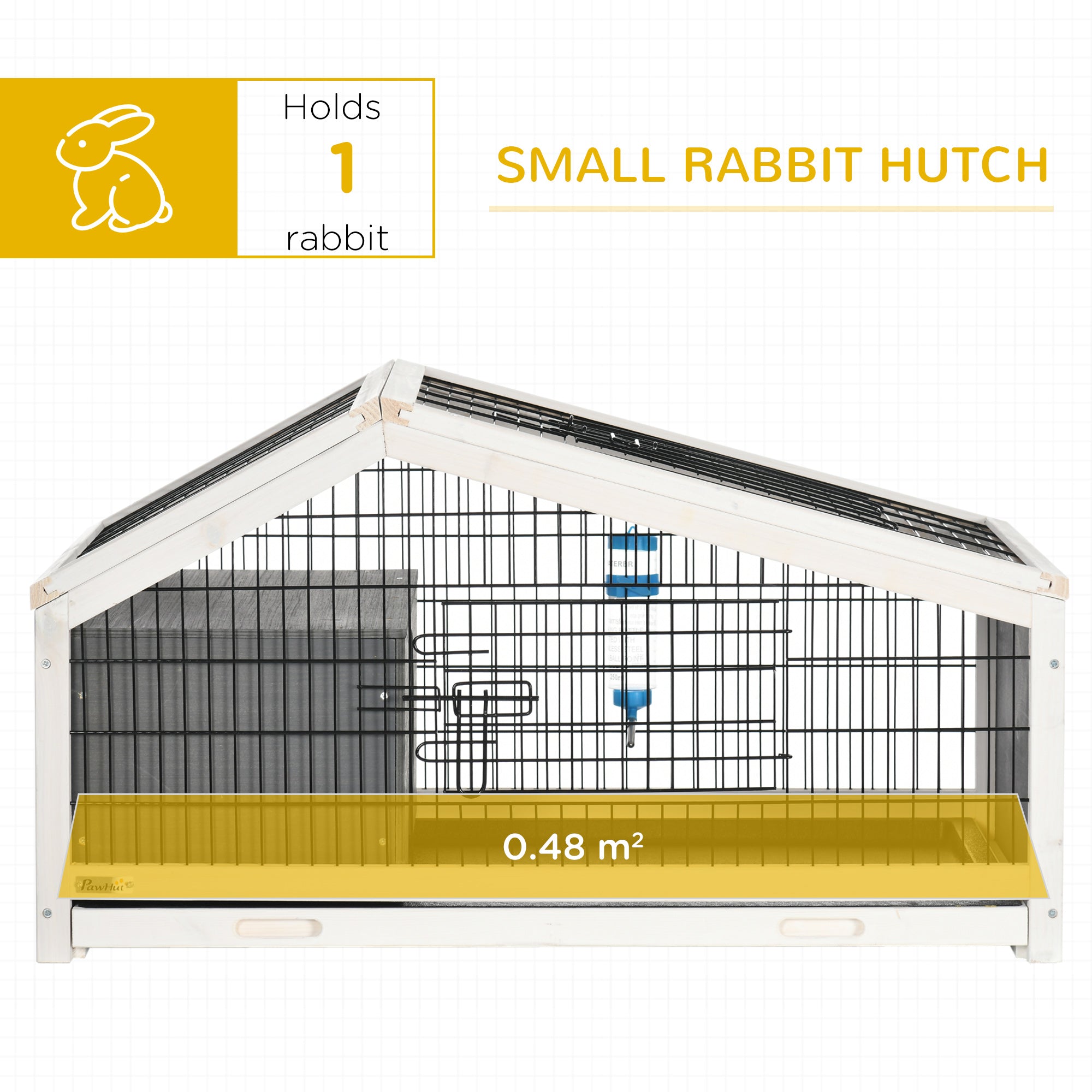 Wooden Rabbit Hutch with House and Open Area for 1 Rabbit, 90x53x50cm, Dark Grey - Borge' Group Limited