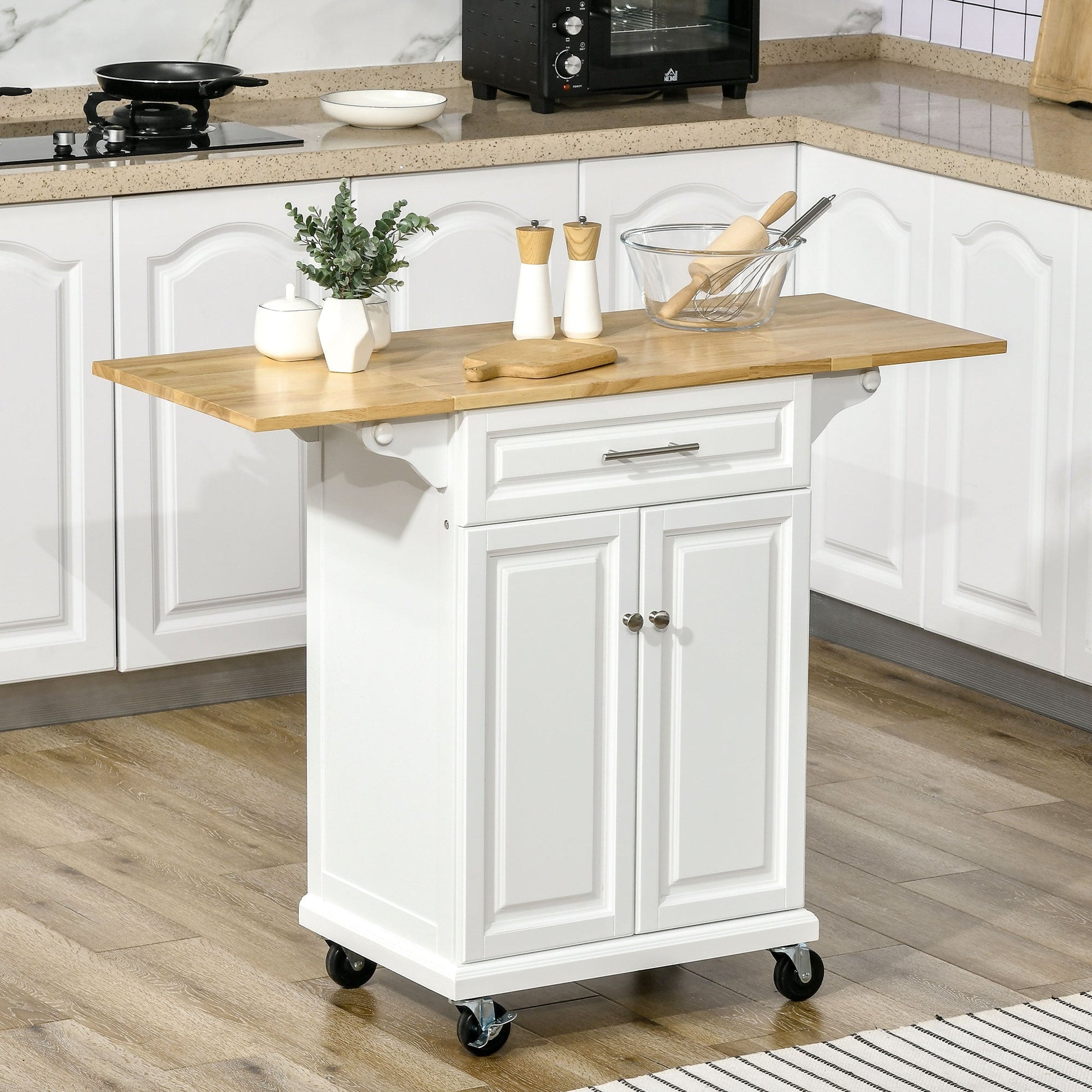 White Wood Expandable Kitchen Trolley - Borgè