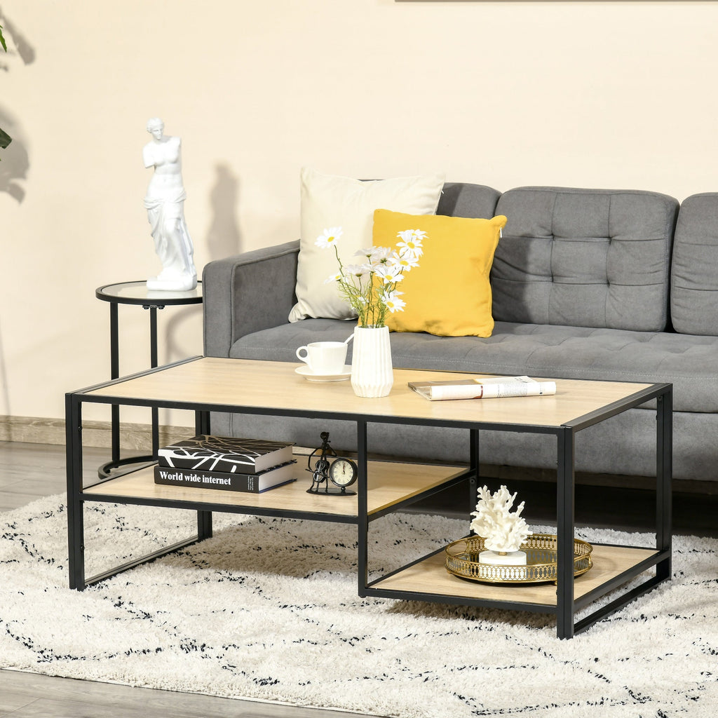 Industrial Style Coffee Table with 3 shelves, in MDF and Steel, 120x60x46cm - Wood | - Borgè
