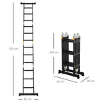 Durhand Aluminum scale 5 in 1 black for interiors and exteriors, maximum load 150kg, 370x61x11 cm - Borgè