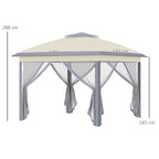 Pop Up Gazebo, Double Roof Foldable Canopy Tent with Zippered Mesh Sidewalls, Height Adjustable and Carrying Bag, Event Tent for Patio Garden Backyard, Beige 330x330x288cm - Borge' Group Limited