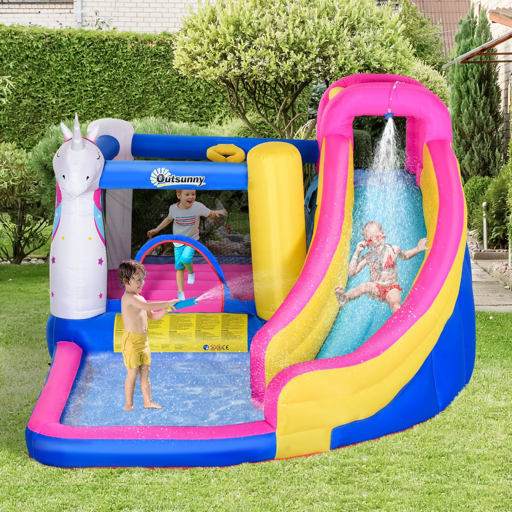 Inflatable Bouncy Castle for Kids with Slide, Pool and Basketball Hoop, Giant Inflatable Bouncy Game for 3 Children, 360x305x210 cm - Borge' Group Limited