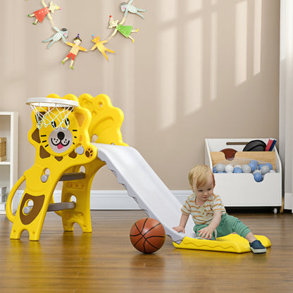 Children's Slide 18-36 Months with Lateral PE Basketball Hoop, 131x50x74 cm, Yellow and Grey - Borgè