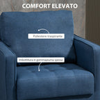 Modern armchair in linen effect fabric, wooden structure and thick padding, 76x70x87cm, blue - Borgè