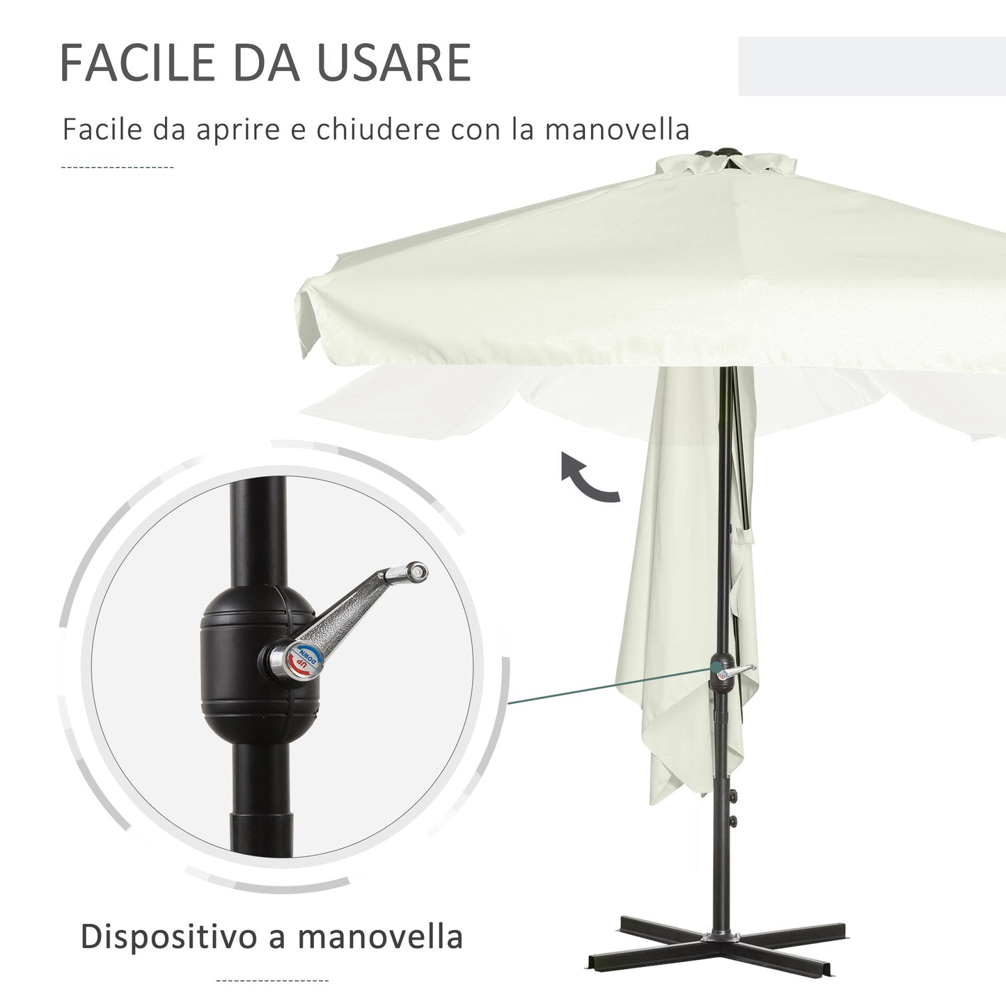 Outsunny semicircular umbrella from terrace and garden with crank, 230x130x249cm, cream - Borgè