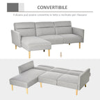 Homcom sofa bed 3 seats, angular sofa in gray fabric with adjustable backrest, Scandinavian style, 207x146x80cm - Borgè