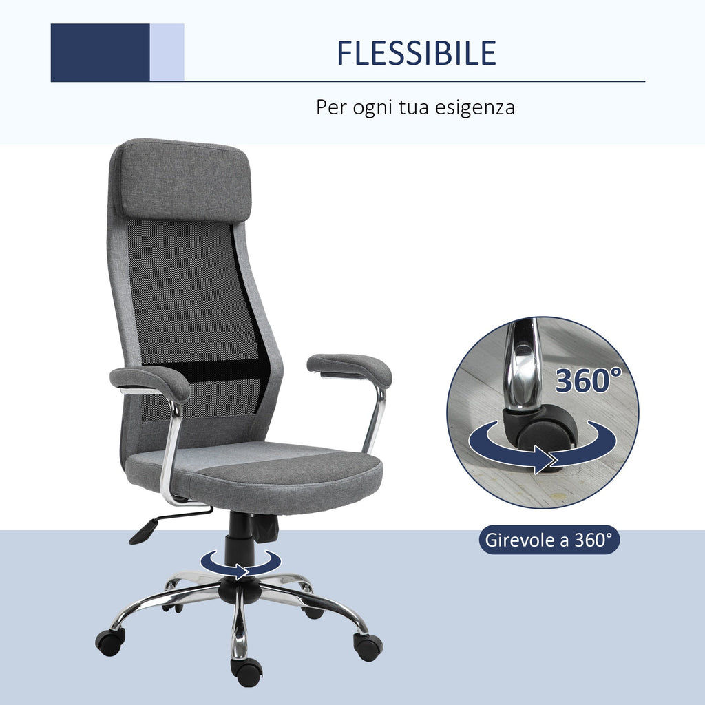 VATER CHAIR CHAIR OFFICOMICAL OFFICE, Adjustable height and rocking in Grey mesh fabric - Borgè