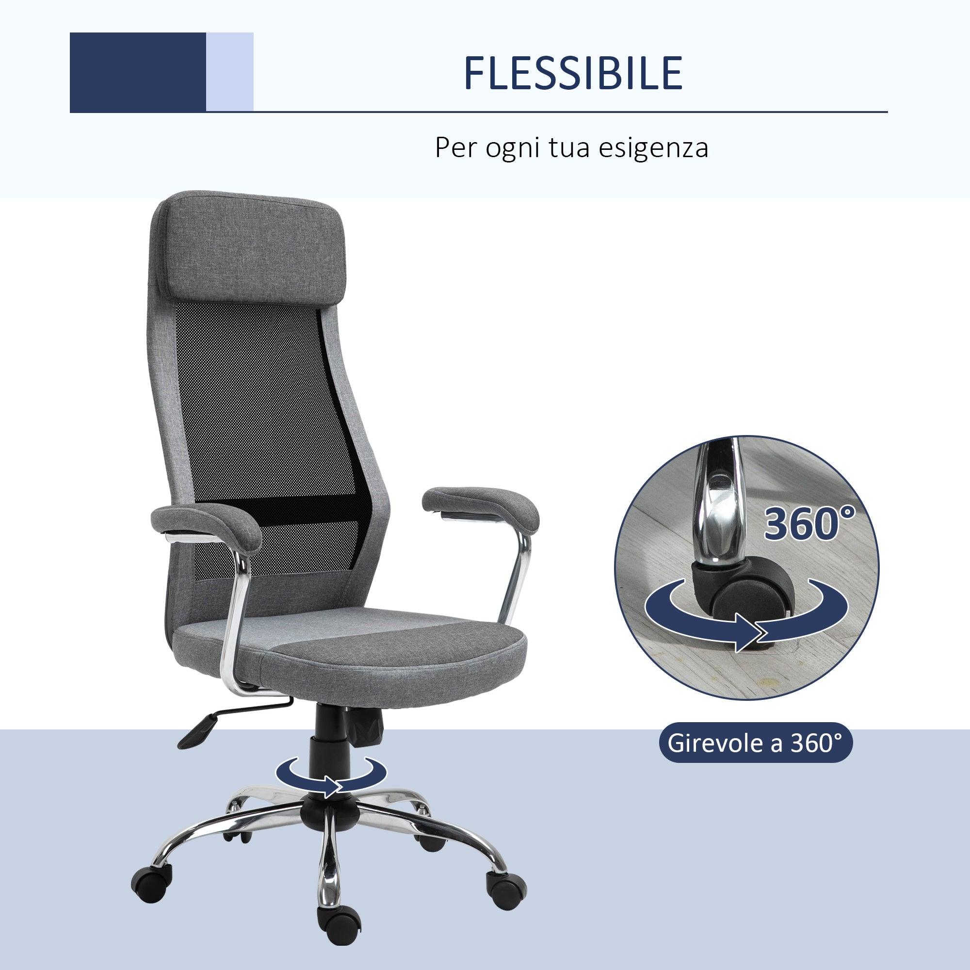 VATER CHAIR CHAIR OFFICOMICAL OFFICE, Adjustable height and rocking in Grey mesh fabric - Borgè