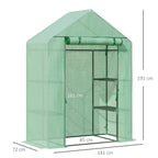 Outsunny Garden greenhouse in steel and plastic PE with 4 shelves, ropes and pickets, 141x72x191 cm, green - Borgè