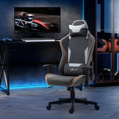 Retlinable gaming chair in 150 ° with rocking function, headrest and lumbar pillow, Grey, Grey - Borgè