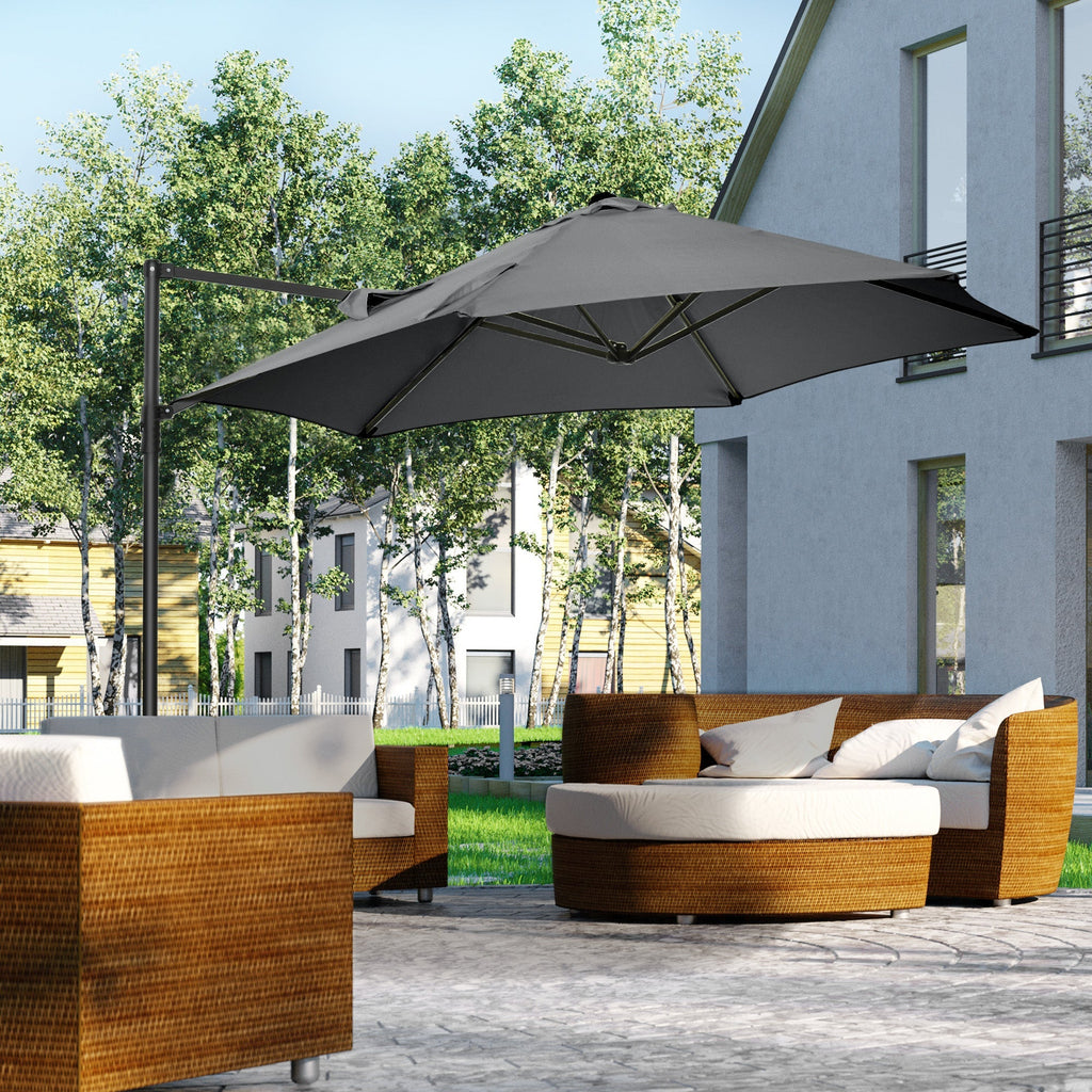 Garden Umbrella 2.6x2.5 m with 360° Rotation and Ventilated Canopy in Grey Polyester - Borge' Group Limited