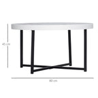 Round coffee coffee table with marble effect in mdf and metal legs, φ80x45 cm, white - Borgè