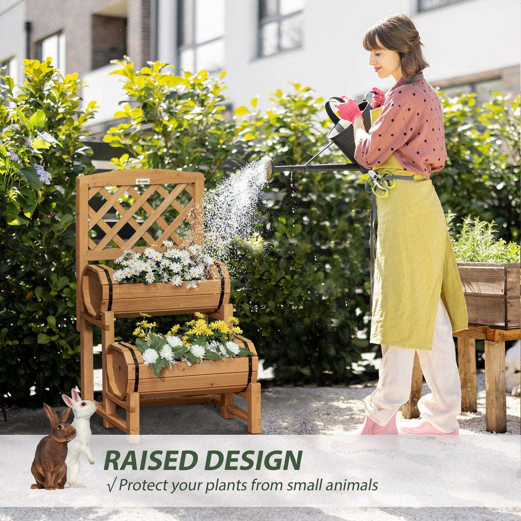 Half Barrel Outdoor Planter in Fir Wood with Raised Vertical Design, 45x45x80 cm - Borge' Group Limited