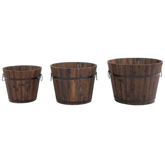 Outsunny Set of 3 buckets for flowers, wooden outdoor vases set of different sizes - Borgè