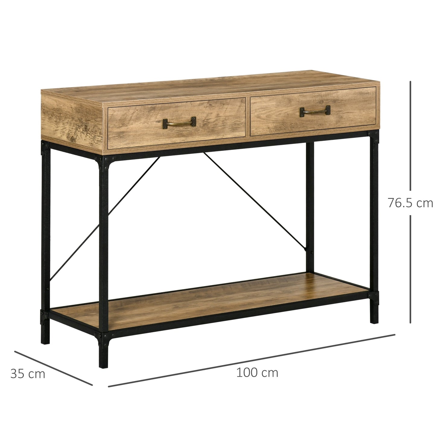 Table Vintage input console in metal and wood wooden and living room table - brown - Borgè