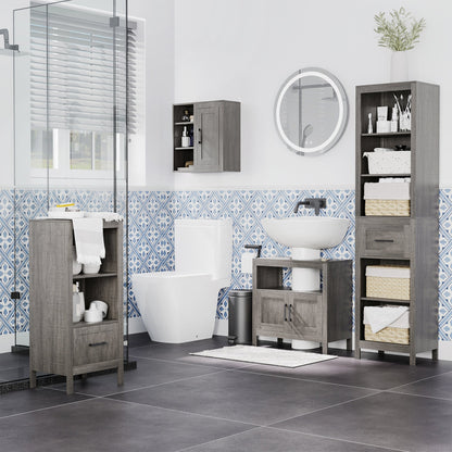 Kleankin Bathroom column in chipboard with 5 open shelves and a drawer, 42x30x170 cm, Grey