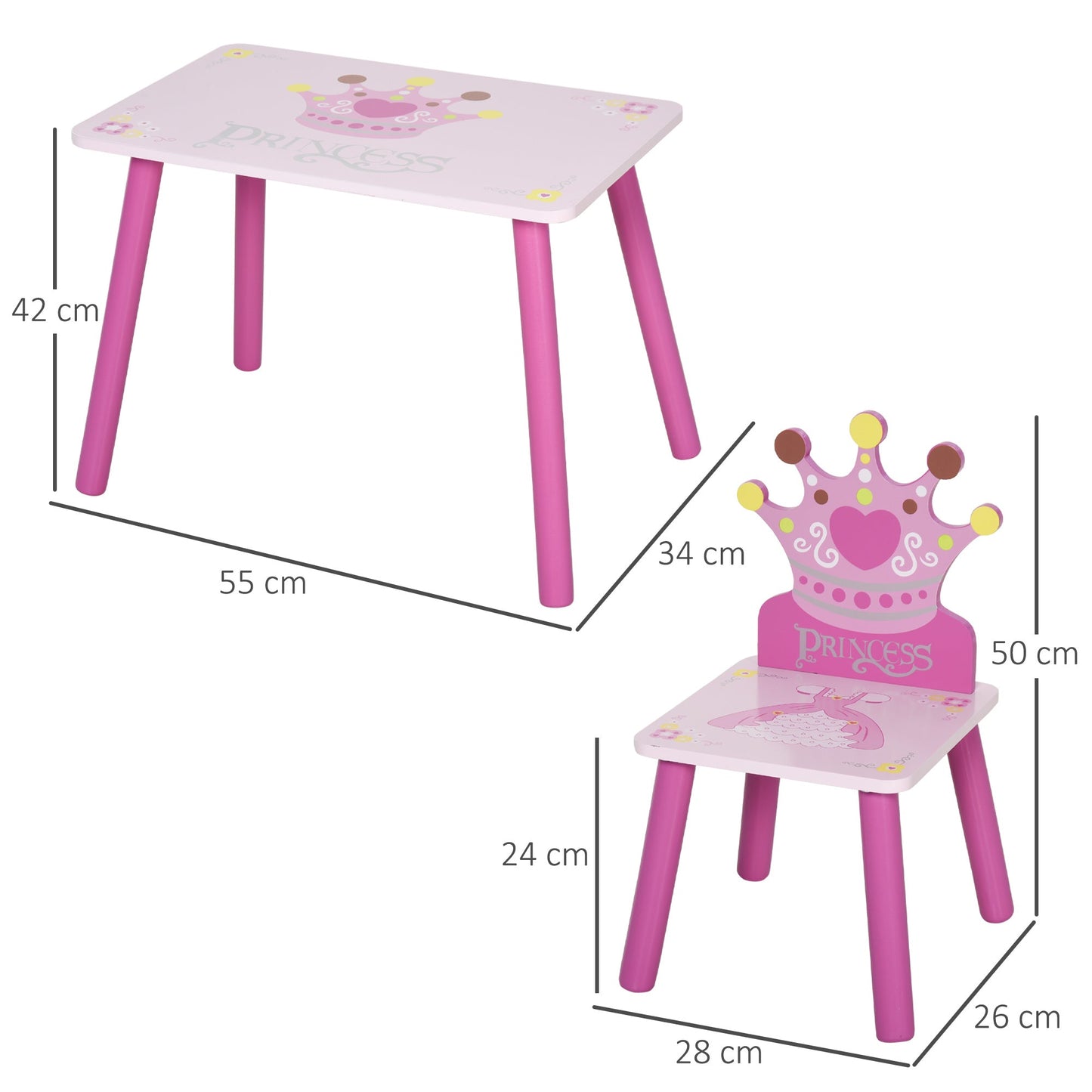 Table Set and 2 Princely Theme Chairs for Room Children's Room - Borgè