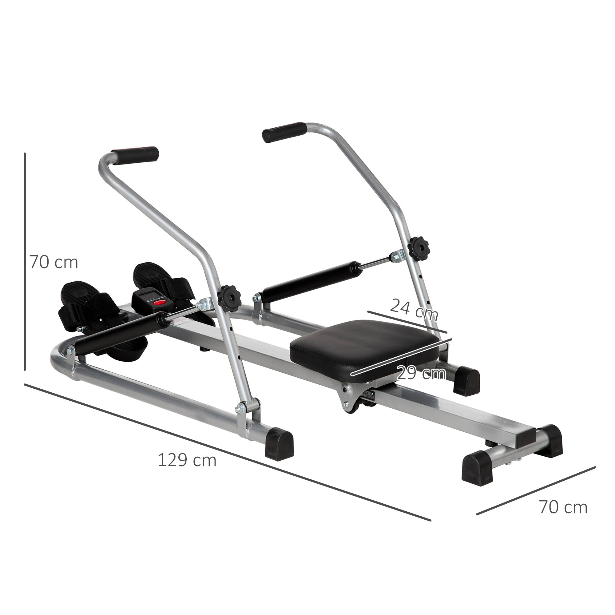 Folding Rowing Machine, 4 Resistance Levels and Display, Steel and ABS, 129x70x70 cm - Borge' Group Limited