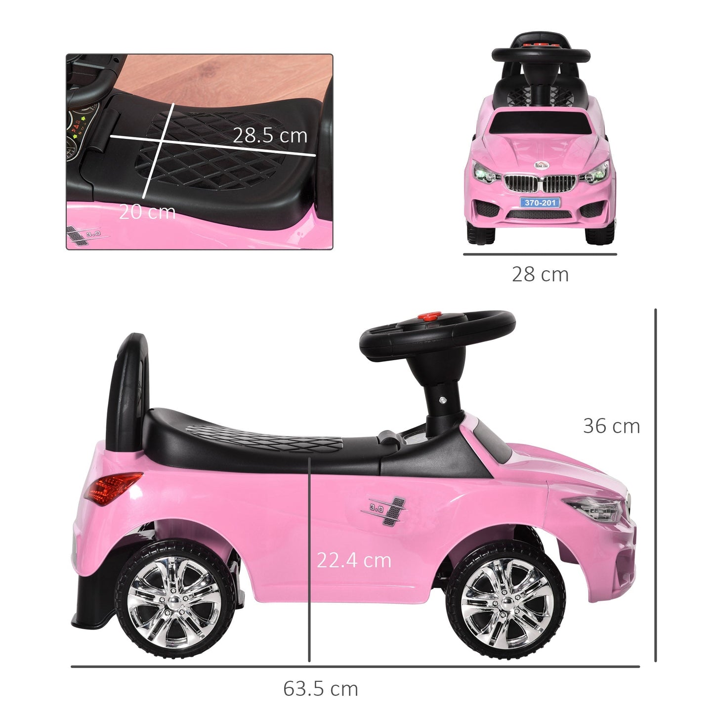 Machine for children rideable headlights and integrated music, 18-36 months - Rosa - Borgè