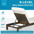 Set of 2 PE Rattan Sun Loungers with Cushion and Backrest 5 Reclining Positions, 196x60x22cm - Borge' Group Limited