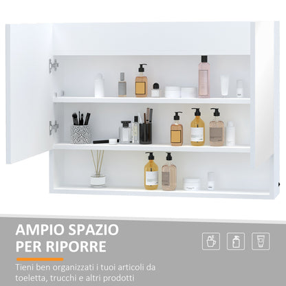 cabinet with wall mirror, led lights, open shelf and internal shelf, 80x15x60cm - Borgè