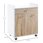 Kitchen Trolley Road for microwave with drawer, locker and 4 wheels, in wood, 60x40x77cm - white/oak - Borgè