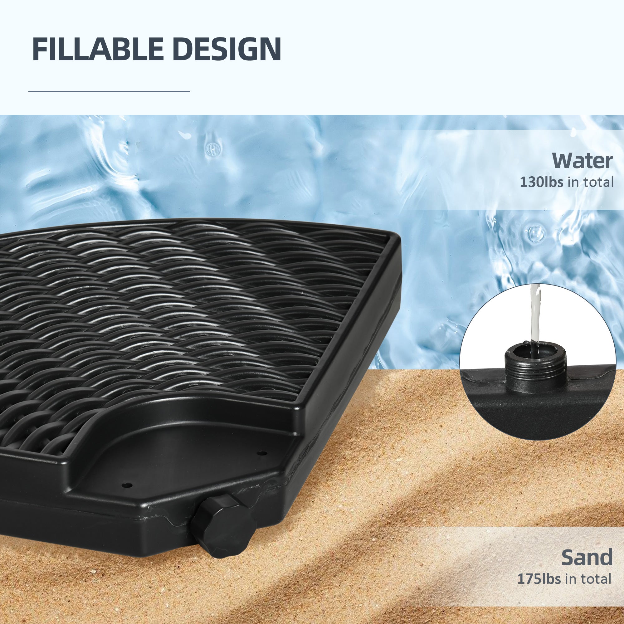 4-Piece HDPE Water and Sand Fillable Umbrella Base, Ø100x8cm, Black - Borge' Group Limited