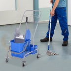 Professional cleaning cart with 25L and stripper bucket, blue - Borgè